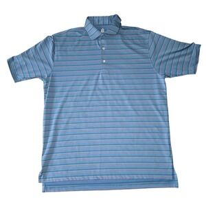 Turtleson Tour Performance Polo Shirt Blue Multi Stripe Men's L Golf‎ Activewear